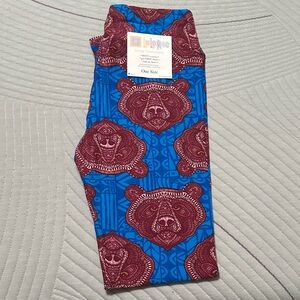 LuLaRoe Blue and Red Bear Print Leggings UNICORN ( NEW) OS